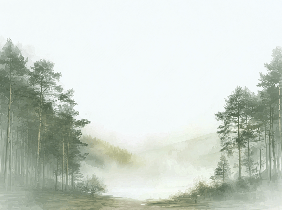 Misty Path — misty forest path on swappable fabric wall art, 40x30 inch format