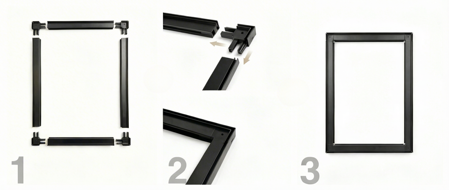 Framilie modular aluminum wall art frame for swappable fabric prints