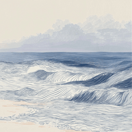 Coastal wall art print with distant shoreline and soft horizon, airy decor for modern interiors