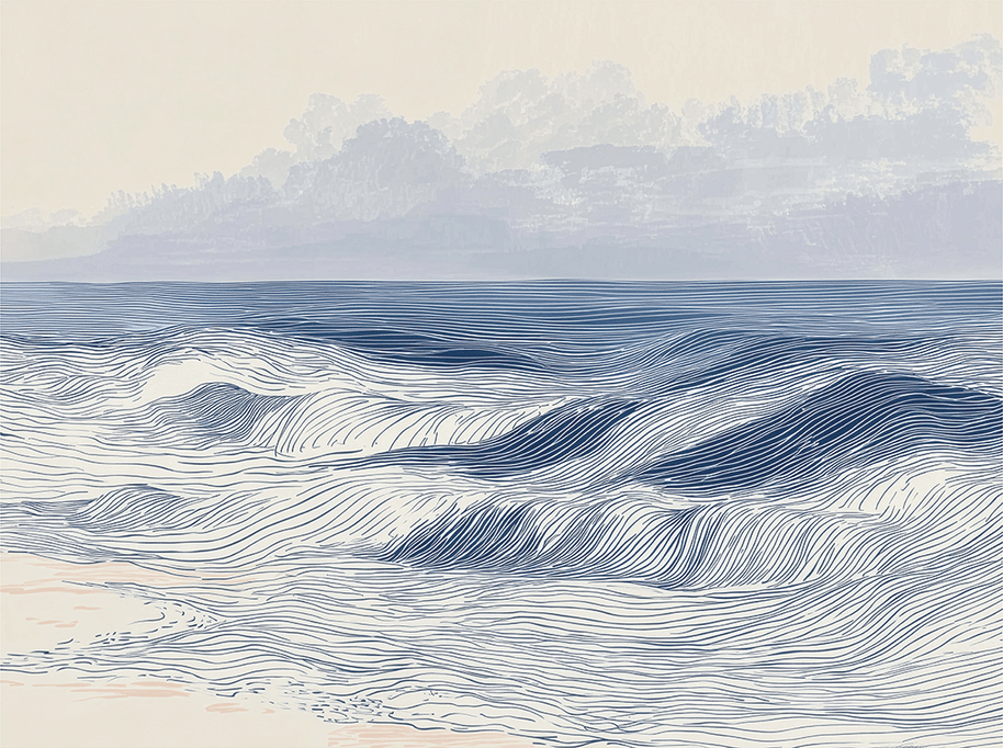 Coastal wall art print with distant shoreline and soft horizon, airy decor for modern interiors