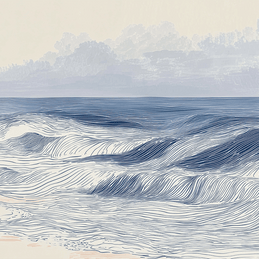 Coastal wall art print with distant shoreline and soft horizon, airy decor for modern interiors