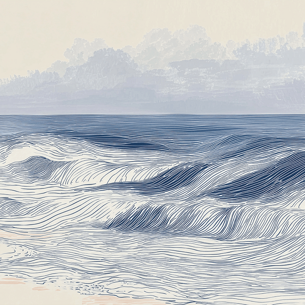 Coastal wall art print with distant shoreline and soft horizon, airy decor for modern interiors