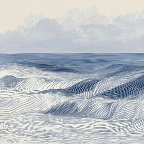 Coastal wall art print with distant shoreline and soft horizon, airy decor for modern interiors