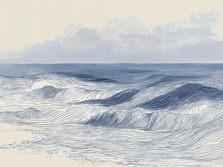 Coastal wall art print with distant shoreline and soft horizon, airy decor for modern interiors