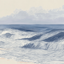 Coastal wall art print with distant shoreline and soft horizon, airy decor for modern interiors