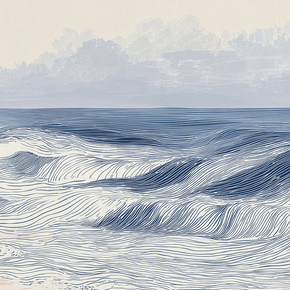 Coastal wall art print with distant shoreline and soft horizon, airy decor for modern interiors