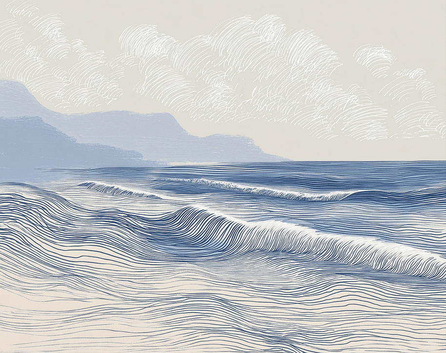 Coastal wall art print with long flowing tide lines and minimal composition, calm modern decor, 20x16 inch format