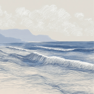 Coastal wall art print with long flowing tide lines and minimal composition, calm modern decor