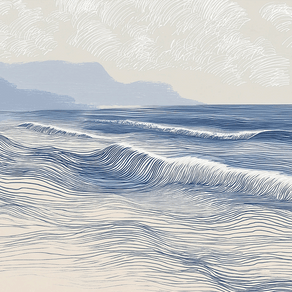 Coastal wall art print with long flowing tide lines and minimal composition, calm modern decor