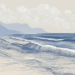 Coastal wall art print with long flowing tide lines and minimal composition, calm modern decor