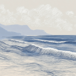 Coastal wall art print with long flowing tide lines and minimal composition, calm modern decor