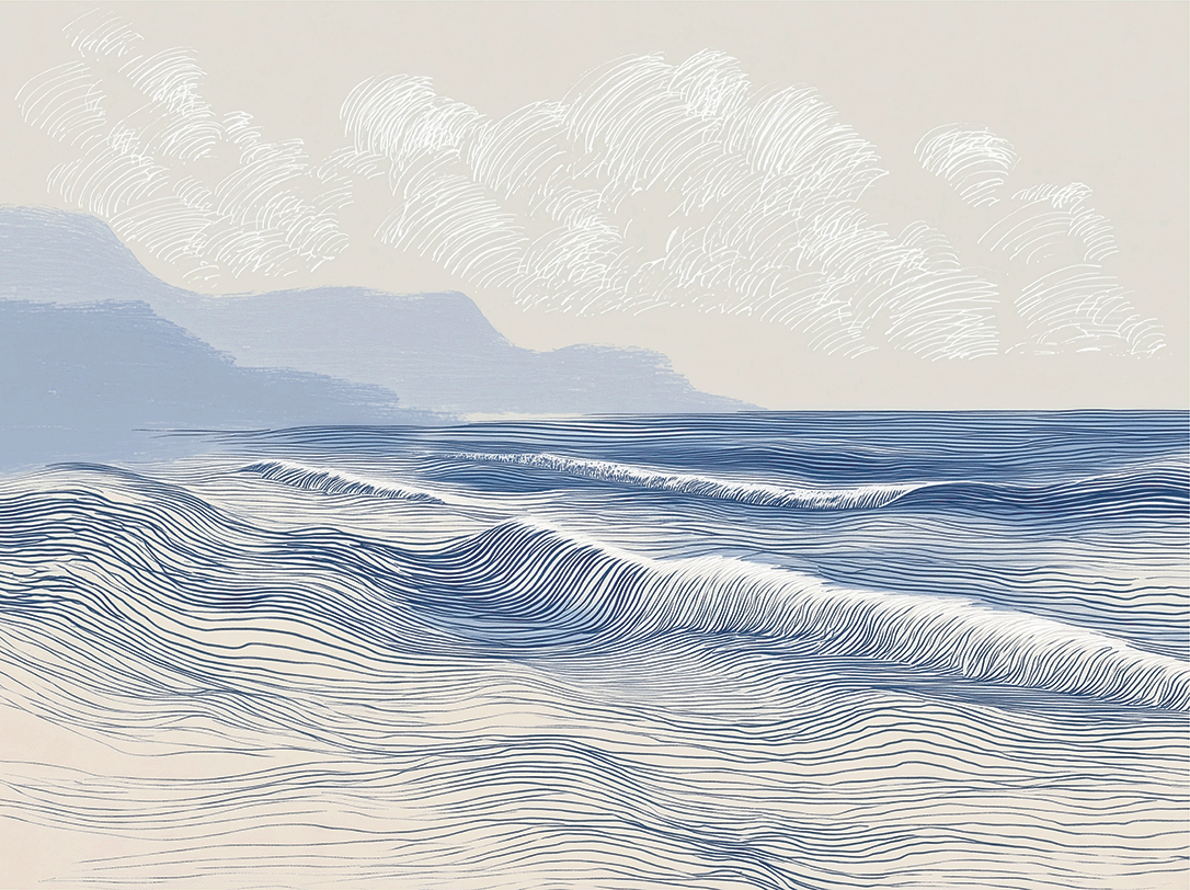 Coastal wall art print with long flowing tide lines and minimal composition, calm modern decor