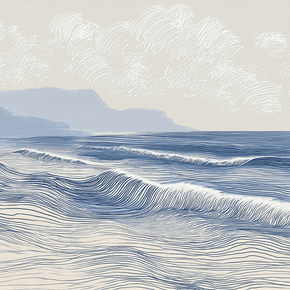 Coastal wall art print with long flowing tide lines and minimal composition, calm modern decor