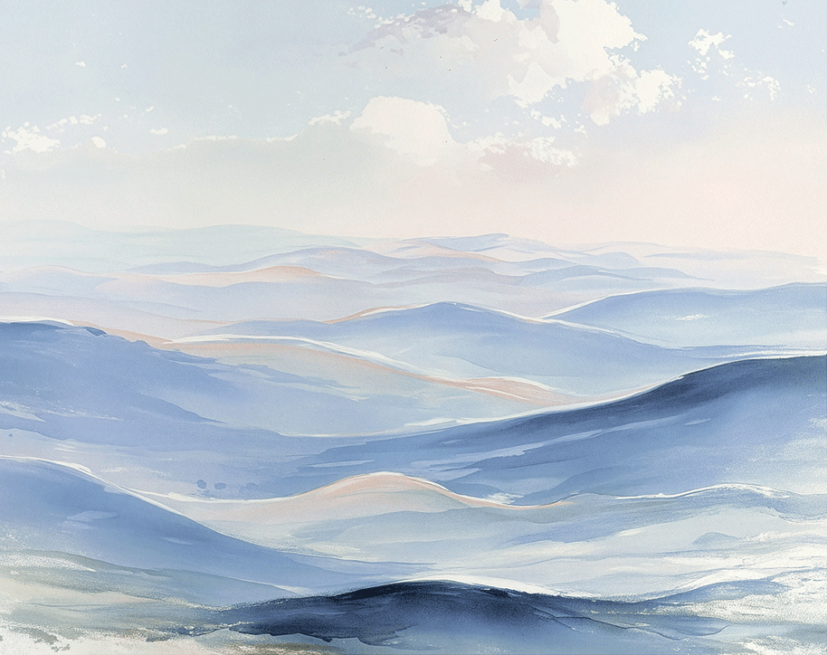 Coastal wall art print with soft horizon and light blue tones, airy decor for modern home