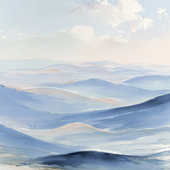 Coastal wall art print with soft horizon and light blue tones, airy decor for modern home