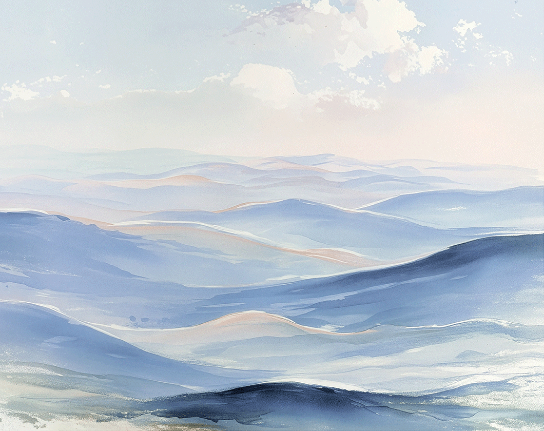 Coastal wall art print with soft horizon and light blue tones, airy decor for modern home