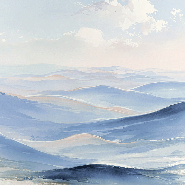 Coastal wall art print with soft horizon and light blue tones, airy decor for modern home