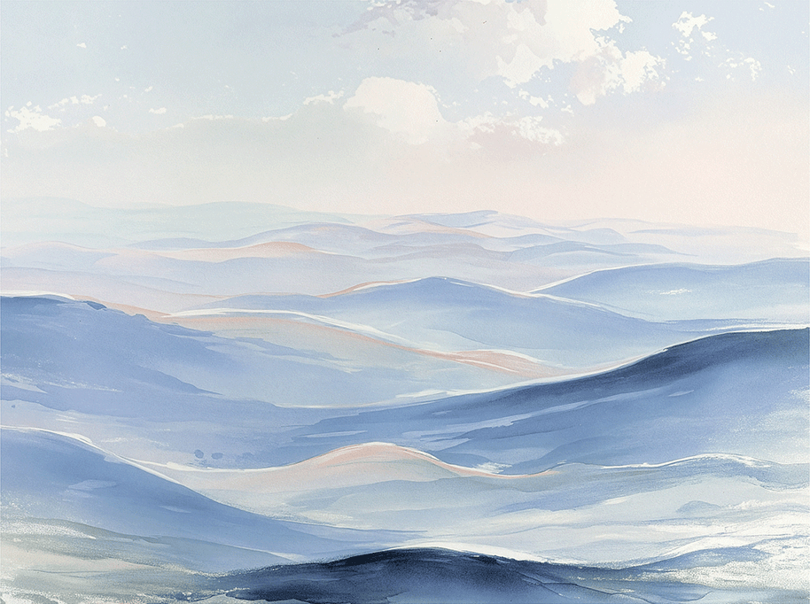 Coastal wall art print with soft horizon and light blue tones, airy decor for modern home