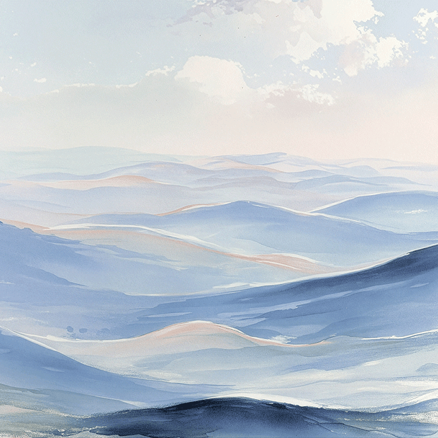 Coastal wall art print with soft horizon and light blue tones, airy decor for modern home
