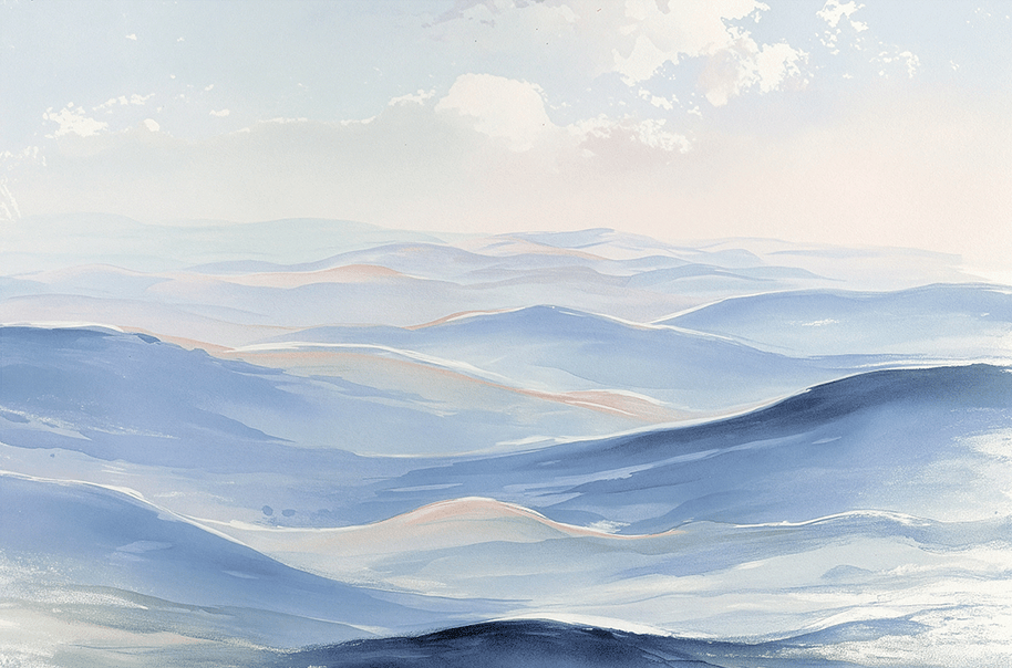 Coastal wall art print with soft horizon and light blue tones, airy decor for modern home