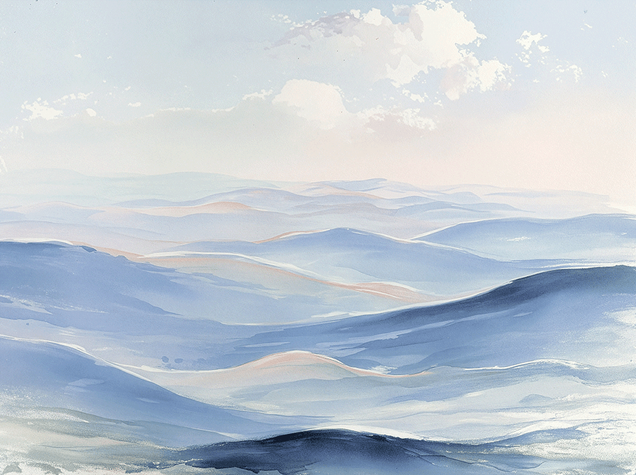 Coastal wall art print with soft horizon and light blue tones, airy decor for modern home