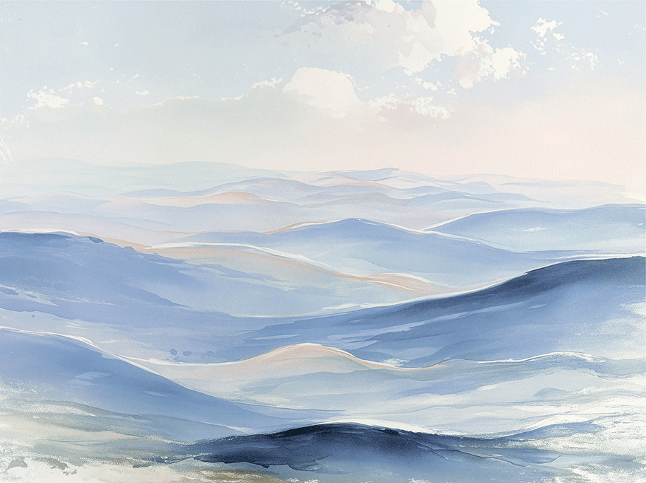 Coastal wall art print with soft horizon and light blue tones, airy decor for modern home