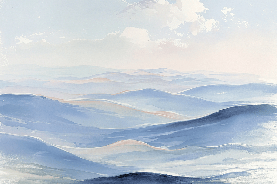 Coastal wall art print with soft horizon and light blue tones, airy decor for modern home