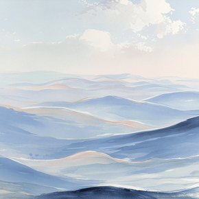 Coastal wall art print with soft horizon and light blue tones, airy decor for modern home