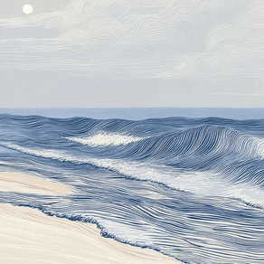 Coastal wall art print with soft tidal movement and flowing blue tones, modern ocean decor