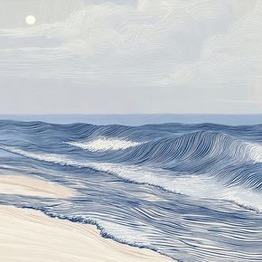Coastal wall art print with soft tidal movement and flowing blue tones, modern ocean decor