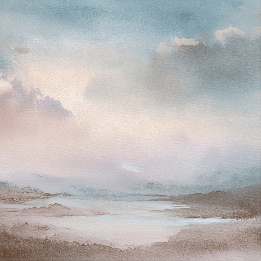 Minimal landscape wall art print with distant ridge lines and airy tones, peaceful modern decor