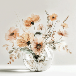 Warm floral wall art print with amber blossoms and soft light, cozy neutral decor for modern interiors