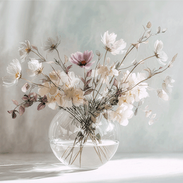 Blush tone floral wall art print with soft pink flowers and airy composition, modern feminine home decor