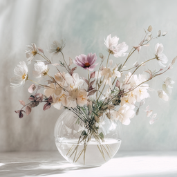 Blush tone floral wall art print with soft pink flowers and airy composition, modern feminine home decor