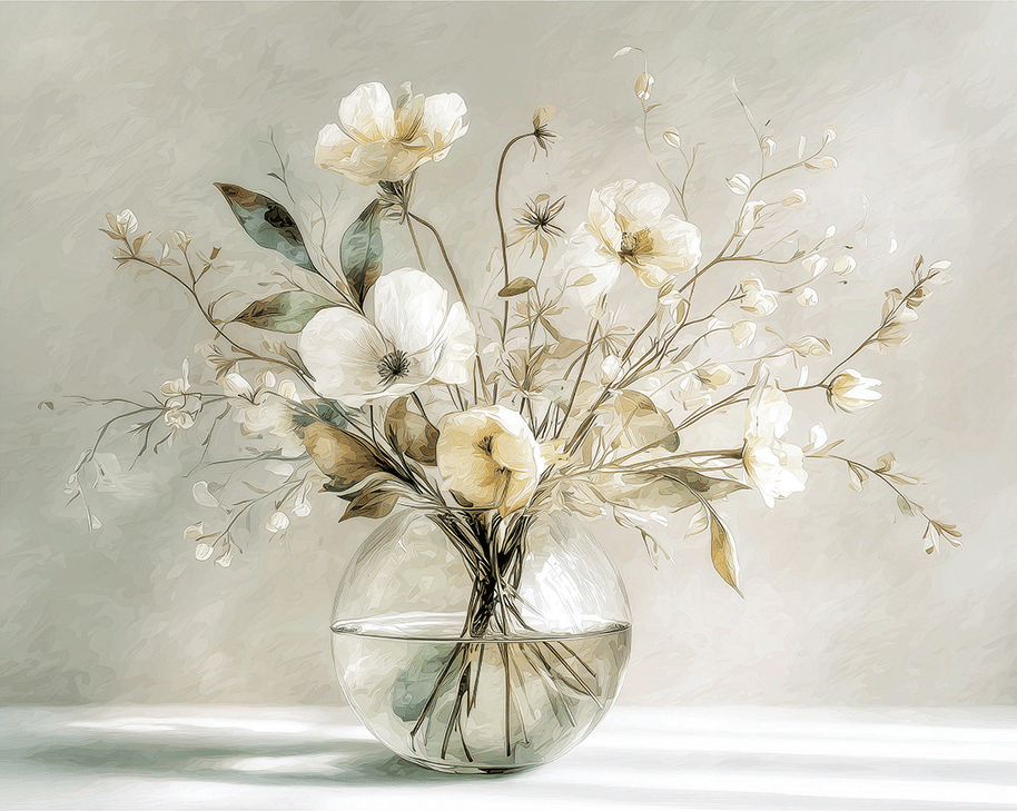 Floral wall art print with warm golden petals and soft neutral tones, elegant decor for modern home, 20x16 inch format