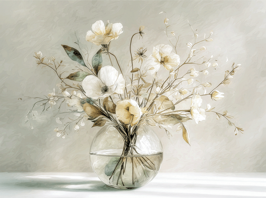 Floral wall art print with warm golden petals and soft neutral tones, elegant decor for modern home, 24x18 inch format