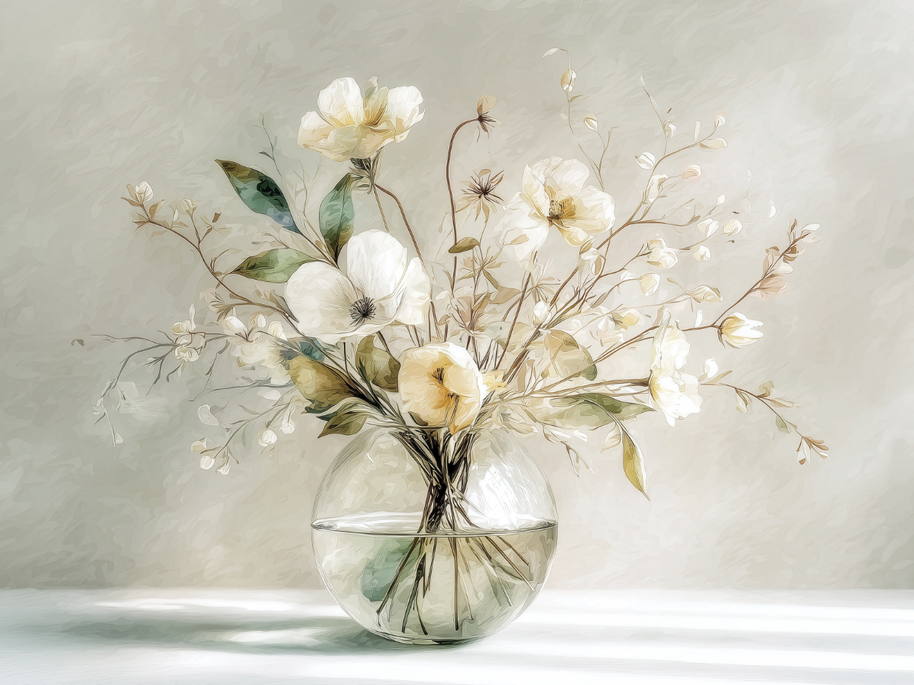 Floral wall art print with warm golden petals and soft neutral tones, elegant decor for modern home