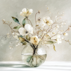 Floral wall art print with warm golden petals and soft neutral tones, elegant decor for modern home
