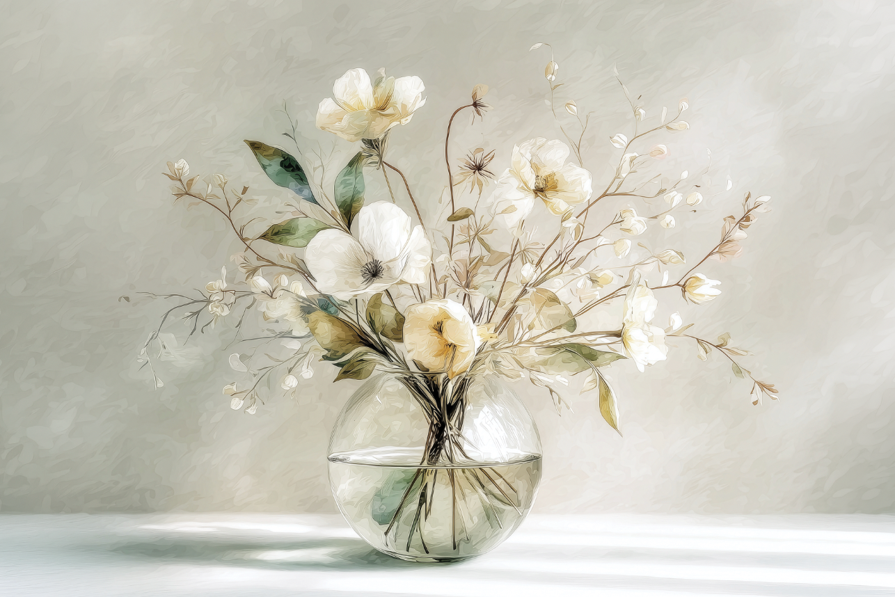 Floral wall art print with warm golden petals and soft neutral tones, elegant decor for modern home