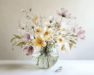 Floral wall art print with soft pastel flowers and natural arrangement, fresh decor for modern interiors