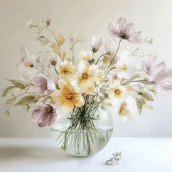 Floral wall art print with soft pastel flowers and natural arrangement, fresh decor for modern interiors