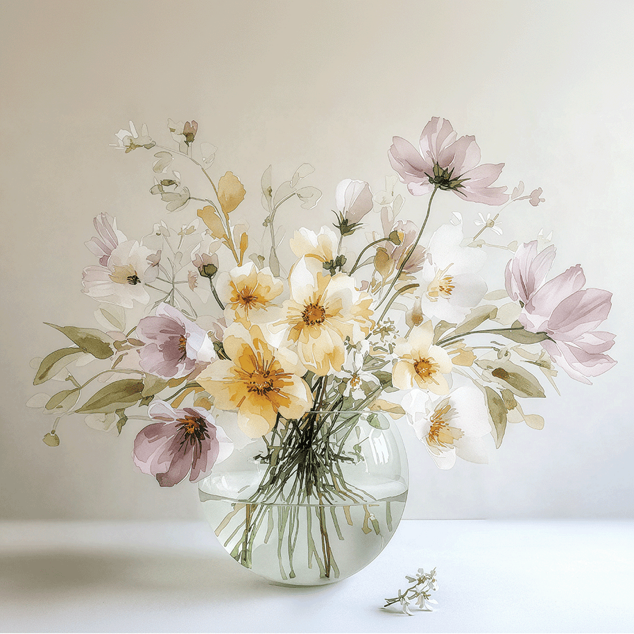 Floral wall art print with soft pastel flowers and natural arrangement, fresh decor for modern interiors