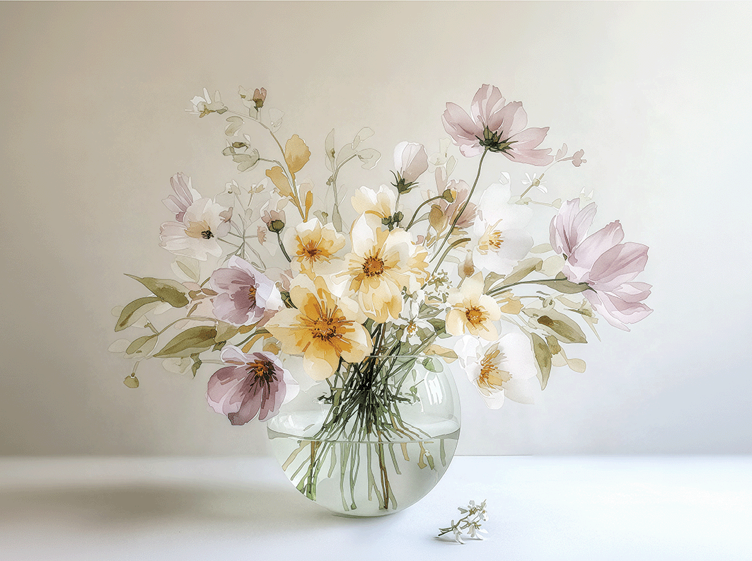 Floral wall art print with soft pastel flowers and natural arrangement, fresh decor for modern interiors