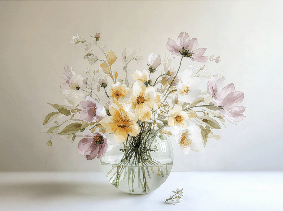 Floral wall art print with soft pastel flowers and natural arrangement, fresh decor for modern interiors