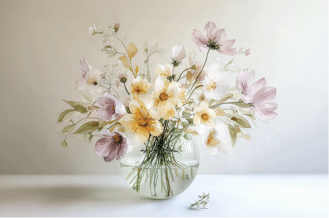 Floral wall art print with soft pastel flowers and natural arrangement, fresh decor for modern interiors