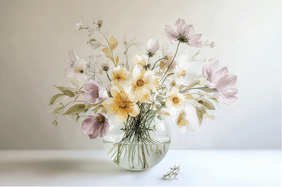 Floral wall art print with soft pastel flowers and natural arrangement, fresh decor for modern interiors