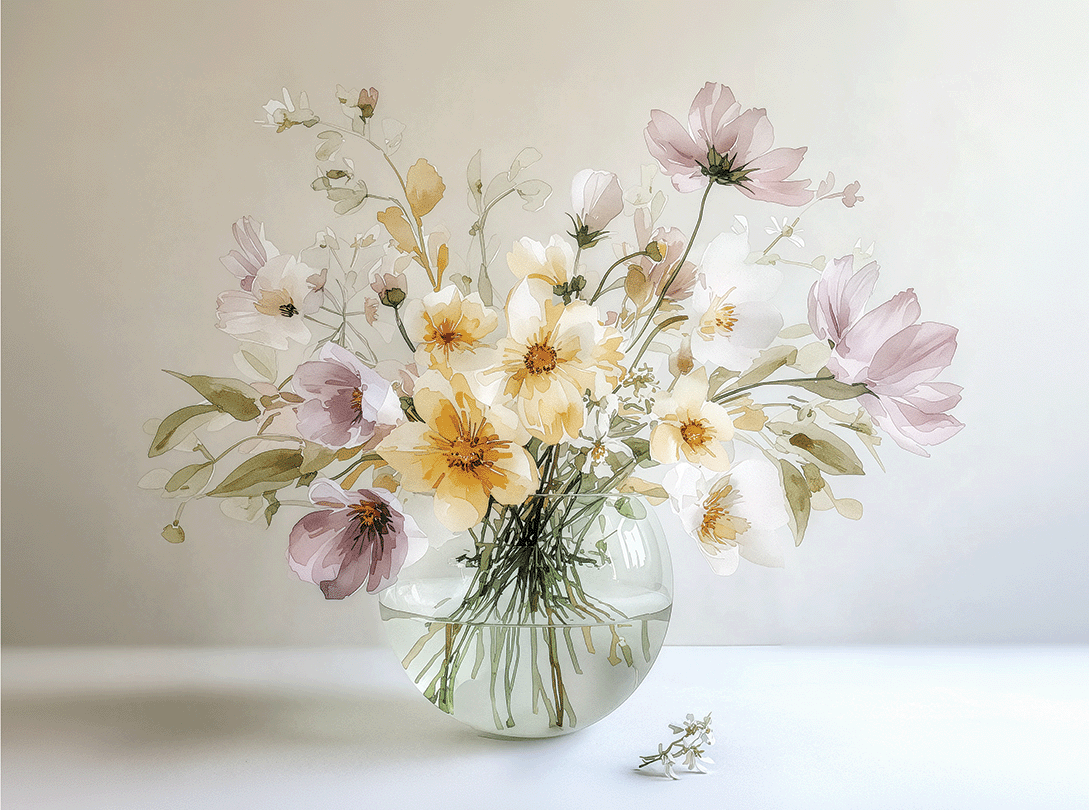 Floral wall art print with soft pastel flowers and natural arrangement, fresh decor for modern interiors