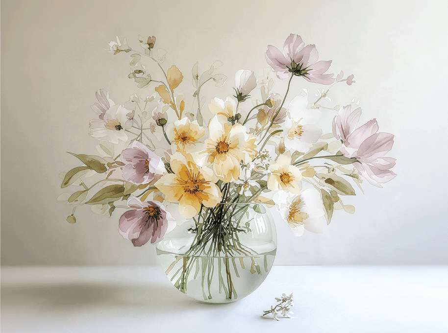 Floral wall art print with soft pastel flowers and natural arrangement, fresh decor for modern interiors