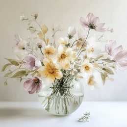Floral wall art print with soft pastel flowers and natural arrangement, fresh decor for modern interiors