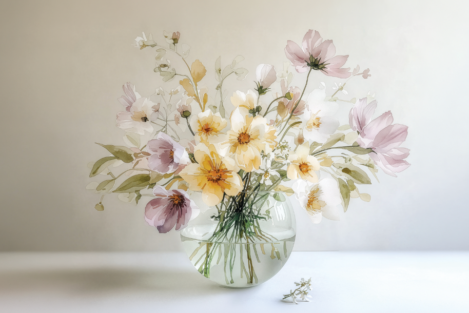 Floral wall art print with soft pastel flowers and natural arrangement, fresh decor for modern interiors
